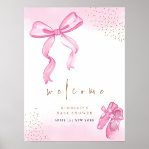 Rosa süße Ballerina-Schuh Schleife Willkommen Baby Poster