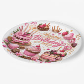 Rosa süße Dessert Geburtstagsfeier Papier Teller (Schrägansicht)