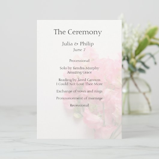 Rosa, süße Erbsen mit Platz für Text Hochzeit (Stehend Vorderseite)