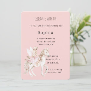 Rosa süße Feenflügel Kleid Einhorn Geburtstag Einladung
