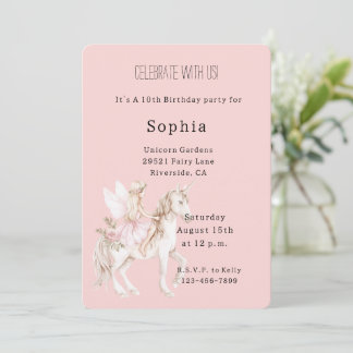 Rosa süße Feenflügel Kleid Einhorn Geburtstag Einladung