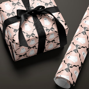 Rosa süße Geister und schwarze Schleifen Halloween Geschenkpapier