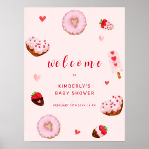 Rosa Süße-Herz-Donuts-Baby-Party Poster