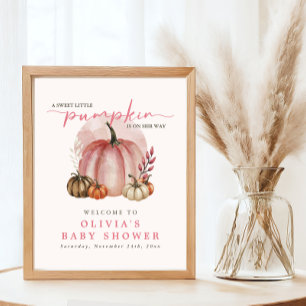 Rosa süße kleine Kürbismädchen-Baby-Party Willkomm Poster