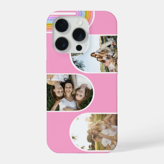 Rosa süße moderne 3-Foto-Layout individuell iPhone Hülle (Rückseite)