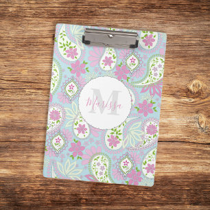 Rosa süße schicke Vorstadt- Paisley-Monogramm Klemmbrett