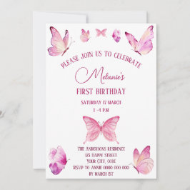 Rosa süße Schmetterlinge einfach Einladung