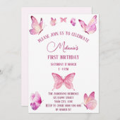 Rosa süße Schmetterlinge einfach Einladung (Vorne/Hinten)