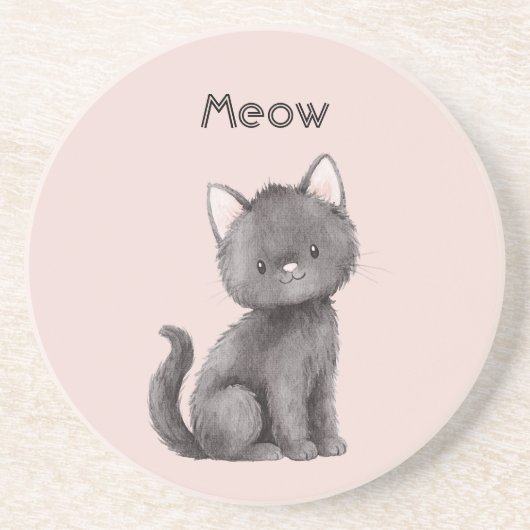 Rosa süße schwarze Kitty-Katze Getränkeuntersetzer (Vorne)