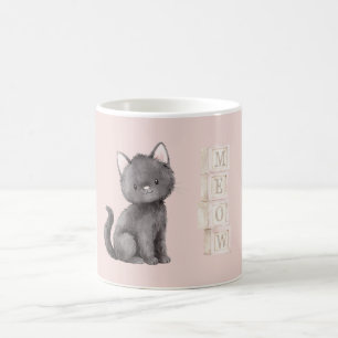 Rosa Süße Schwarze Kitty Katze Miauen Kaffeetasse