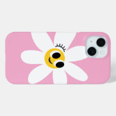 Rosa süße weiße Daisy IPhone 15 Hülle (Rückseite (Horizontal))