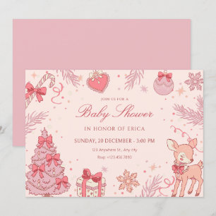 Rosa süße Winter-Baby-Party Einladung