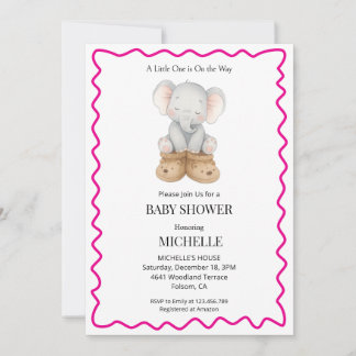 Rosa Süßer Baby Elefant Baby Shower Einladung