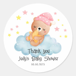 Rosa Süßer Kleiner Bär Baby Shower Runder Aufkleber