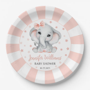 Rosa süßer kleiner Erdnuss-Elefant-Baby-Party Pappteller
