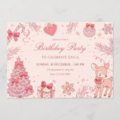 Rosa süßer Winter-Geburtstag Einladung (Vorderseite)