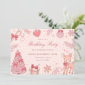 Rosa süßer Winter-Geburtstag Einladung (Stehend Vorderseite)