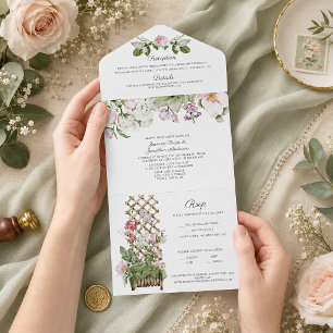 Rosa Süßerbsen und Rosen Hochzeit All In One Einladung