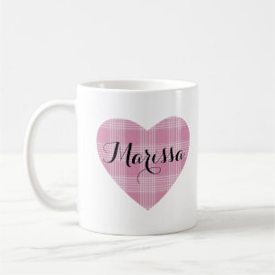 Rosa süßes Schottenkaro Herz Monogramm Kaffeetasse