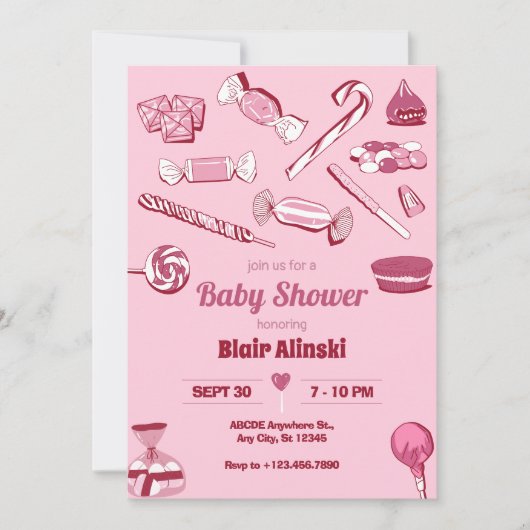 Rosa Süßigkeiten Babydusche Einladung (Vorderseite)