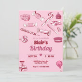 Rosa Süßigkeiten süß Einladung (Stehend Vorderseite)