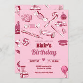 Rosa Süßigkeiten süß Einladung (Vorne/Hinten)