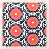 Rosa Suzani Muster Glasuntersetzer (Vorderseite)