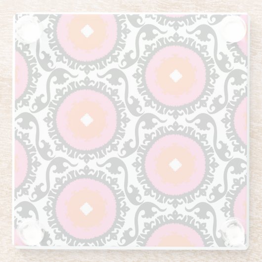 Rosa Suzani Muster Glasuntersetzer (Rückseite)