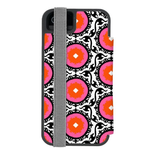 Rosa Suzani Muster Incipio iPhone Geldbeutel-Hülle (Folio Rückseite)