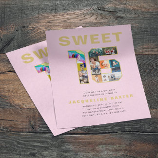 Rosa Sweet 16 Birthday Foto Gold Flyer