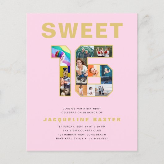 Rosa Sweet 16 Birthday Foto Gold Flyer (Vorne)