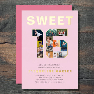 Rosa Sweet 16 Birthday Foto Gold Folieneinladung