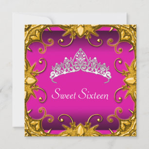 Rosa Sweet 16 Geburtstagsfeier Gold Weiße Tiara Einladung