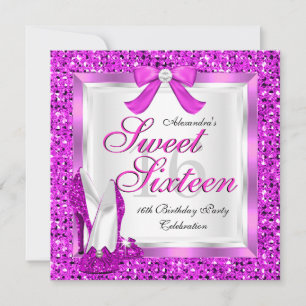 Rosa Sweet 16 Party Süße Sechzehn Silber Glitter Einladung