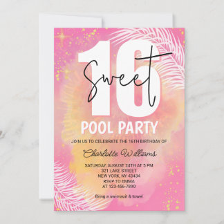 Rosa Sweet 16 Poolparty Geburtstag Einladung