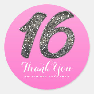 Rosa Sweet 16 Silber Glitter Geburtstagsfeier Gesc Runder Aufkleber