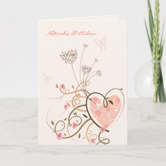 Rosa Sweet Heart & Butterfly Wirbel Hochzeitskarte Feiertagskarte
