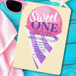 Rosa Sweet One Snow Cone Kinder erste Geburtstag Einladung