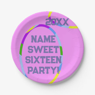 Rosa Sweet Sixteen Mit Name Jahr Pappteller