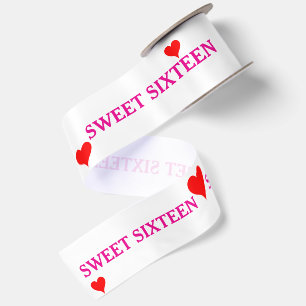 Rosa Sweet Sixteen rote Herzen 3" Satinband