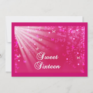 Rosa Sweet Sixteen Schmetterlinge & Sterne Einladung