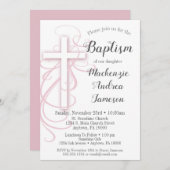 Rosa Swirl Cross Taufen Einladung Girl's (Vorne/Hinten)