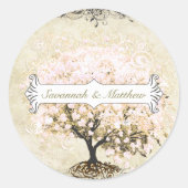 Rosa Swirl Herzleder Tree Hochzeitsstich Siegel Runder Aufkleber (Vorderseite)