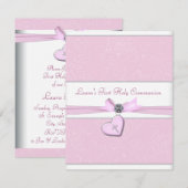 Rosa Swirl Herzrosa Kreuz Erste Kommune Einladung (Vorne/Hinten)