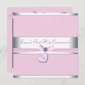 Rosa Swirl Herzrosa Kreuz Erste Kommune Einladung (Vorne/Hinten)