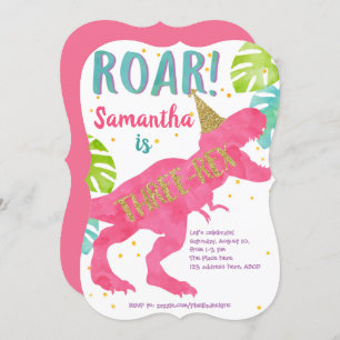 Rosa, T-rex, Dinosaur, Mädchen, 3. Geburtstag Einladung