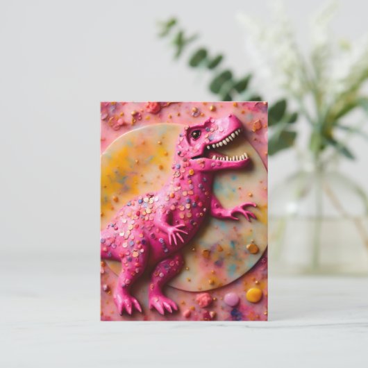 Rosa T-Rex Postkarte (Stehend Vorderseite)