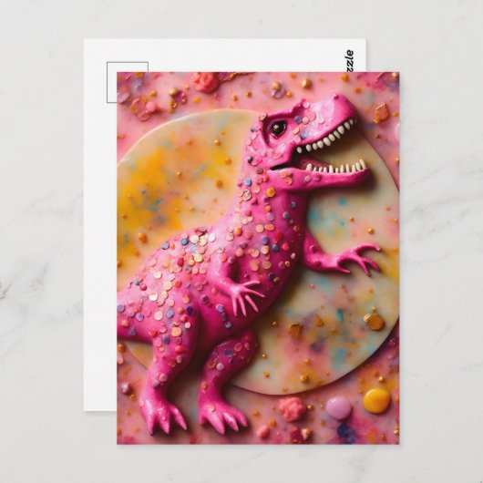 Rosa T-Rex Postkarte (Vorne/Hinten)