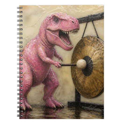 Rosa T-Rex schlägt einen Gong Notizblock (Vorderseite)