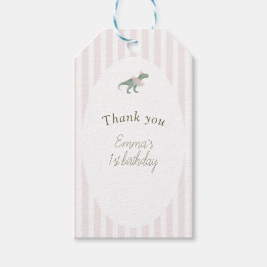 Rosa T-Rex-Tutu-Mädchen-Rechteck-Geschenkanhänger Geschenkanhänger (Vorderseite)
